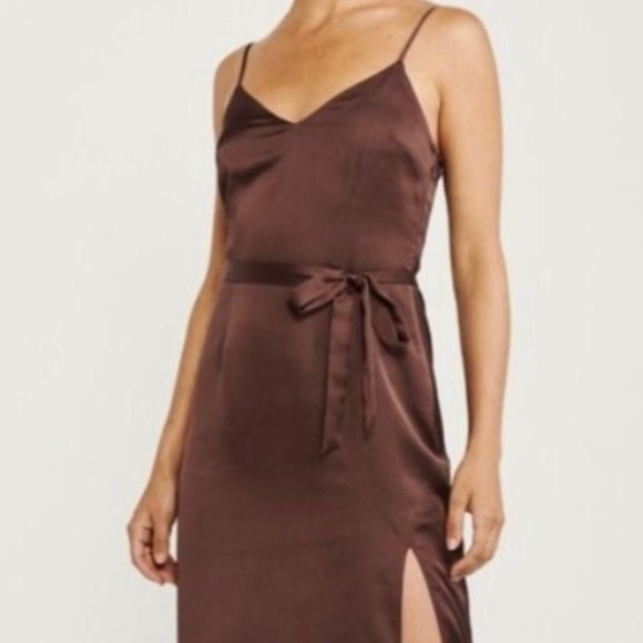 Abercrombie & Fitch Satin Slip Mini Dress in Brown - Picture 1 of 9